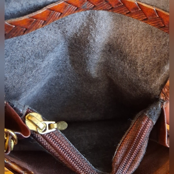 Vintage Brahmin Brown Woven Leather Multi Area Casual Keychain Wallet Purse Bag - Picture 4 of 12